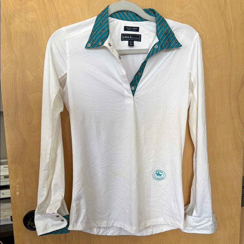 ESSSEX Classics-. White and Teal 3/4 Snap Down Shirt